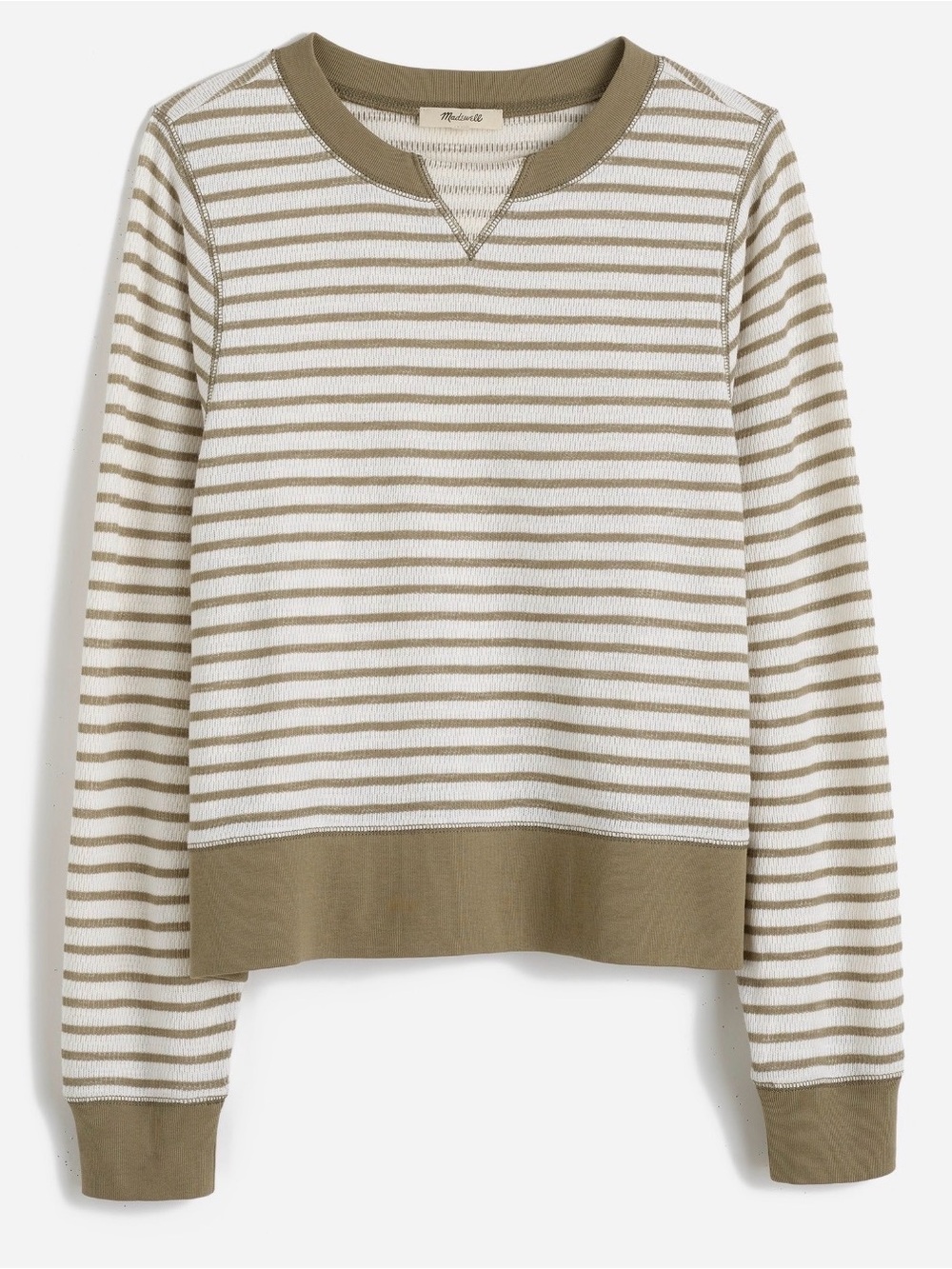 Madewell Relaxed Long-Sleeve Crewneck Sweater Green White Stripe Medium
